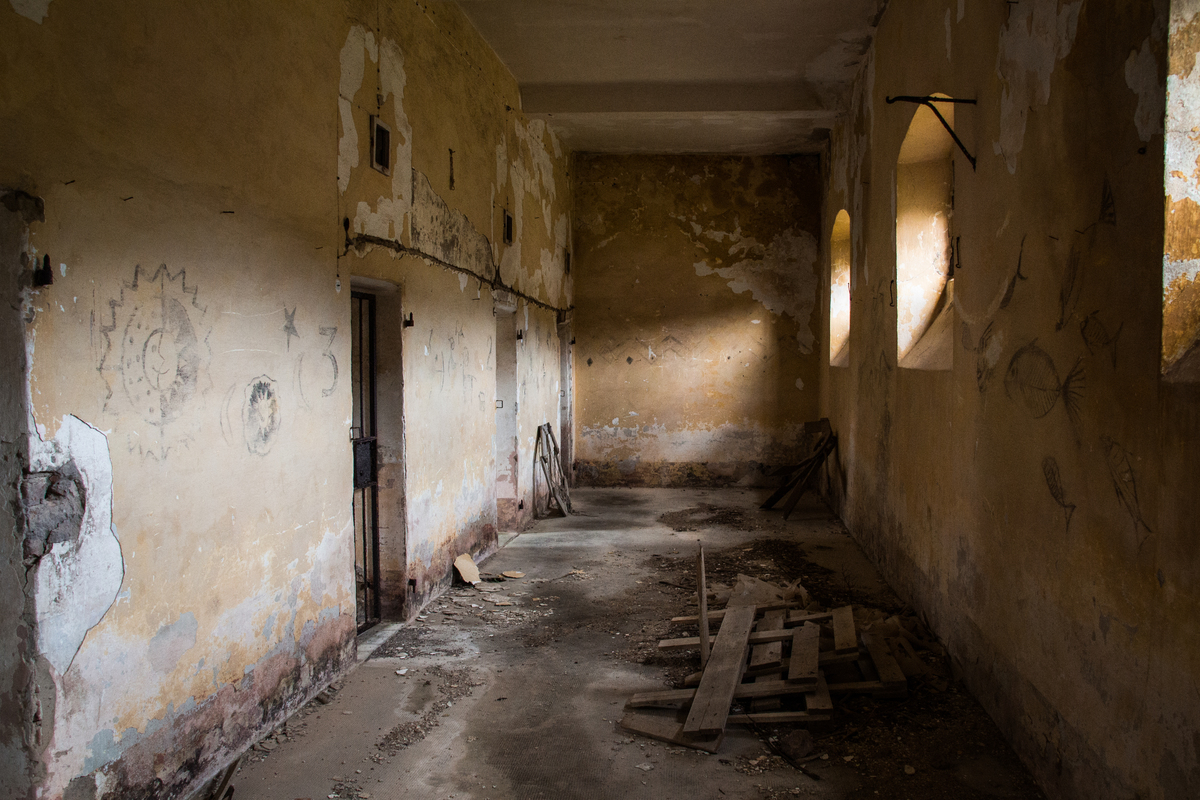 Inside one of the buildings of the former prison